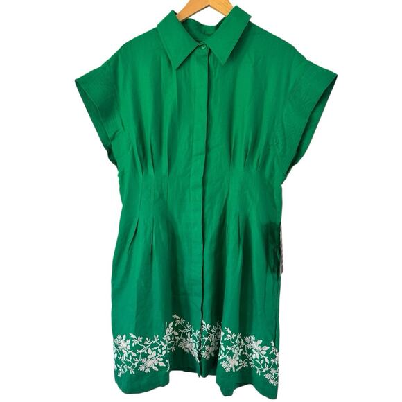 NWT Tuckernuck Garden Green Embroidered Cotton Linen Callie Mini Dress Large - Picture 4 of 10
